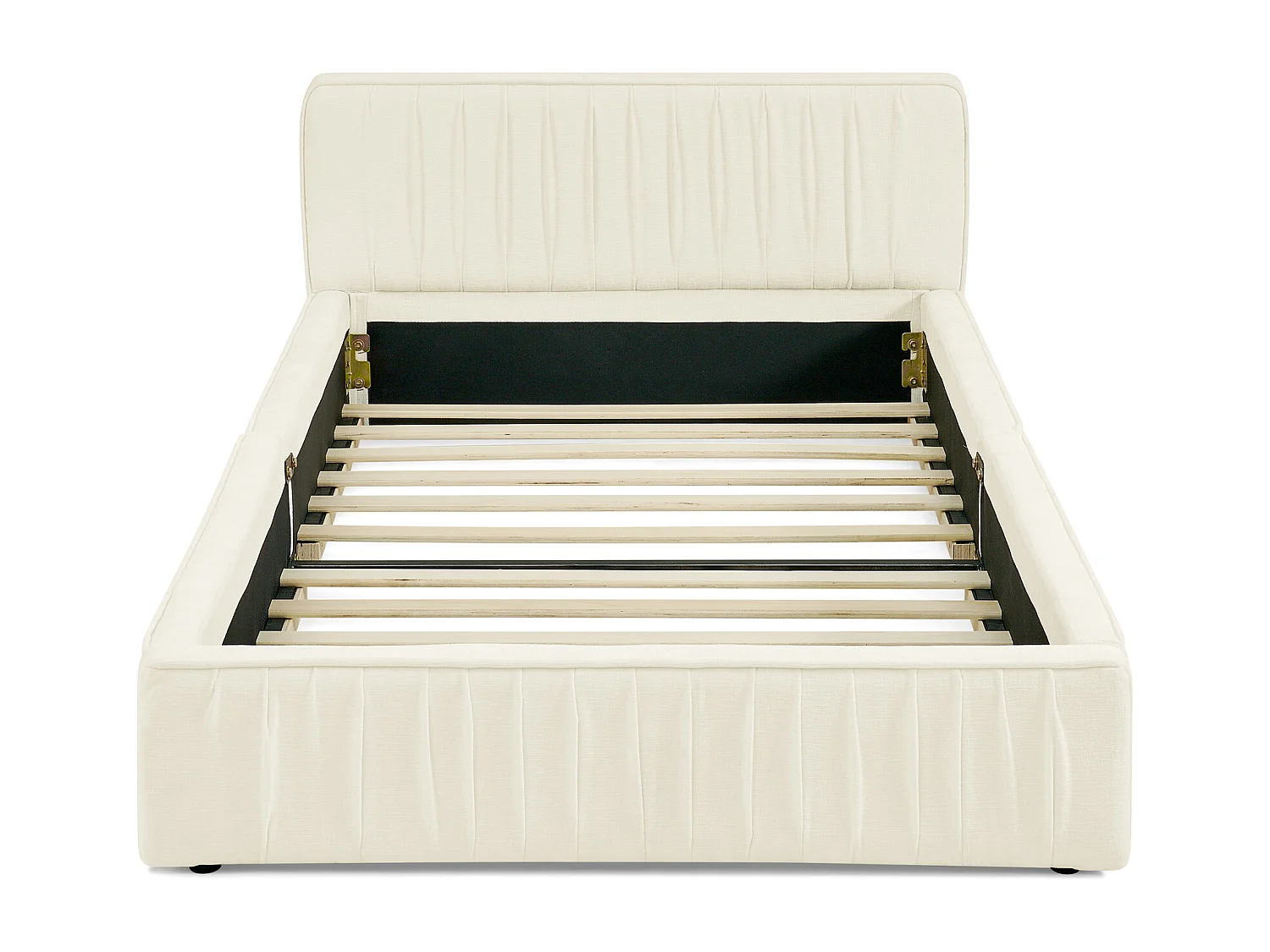 Lit simple beige 90x200cm, sommier à lattes, tissu chenille (sans matelas)