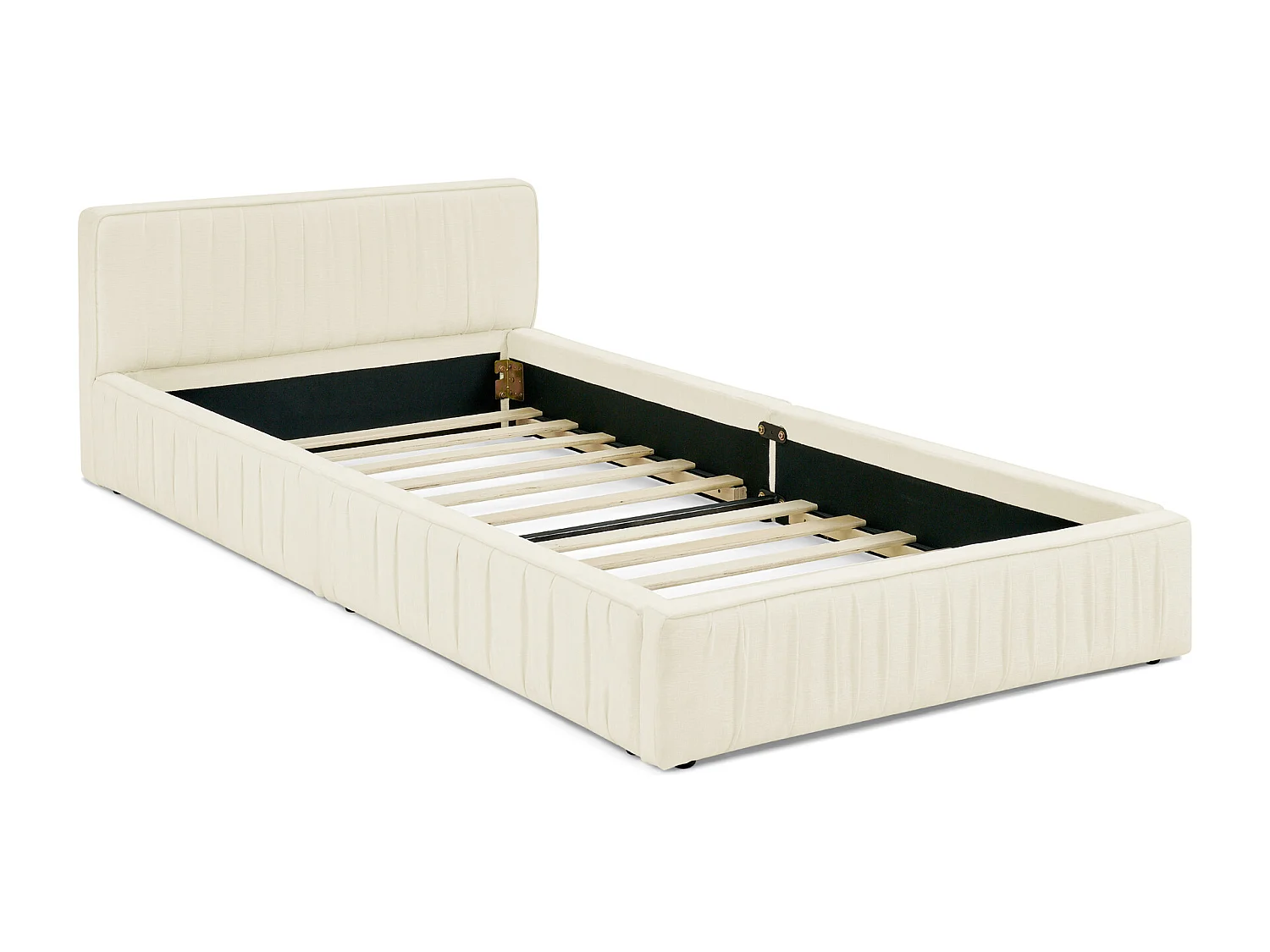 Lit simple beige 90x200cm, sommier à lattes, tissu chenille (sans matelas)