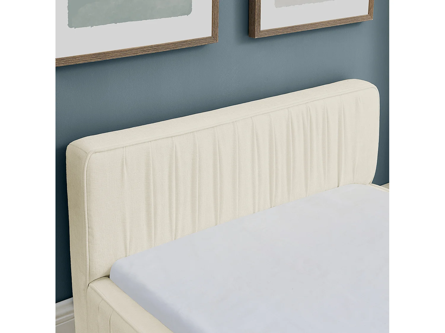 Lit simple beige 90x200cm, sommier à lattes, tissu chenille (sans matelas)