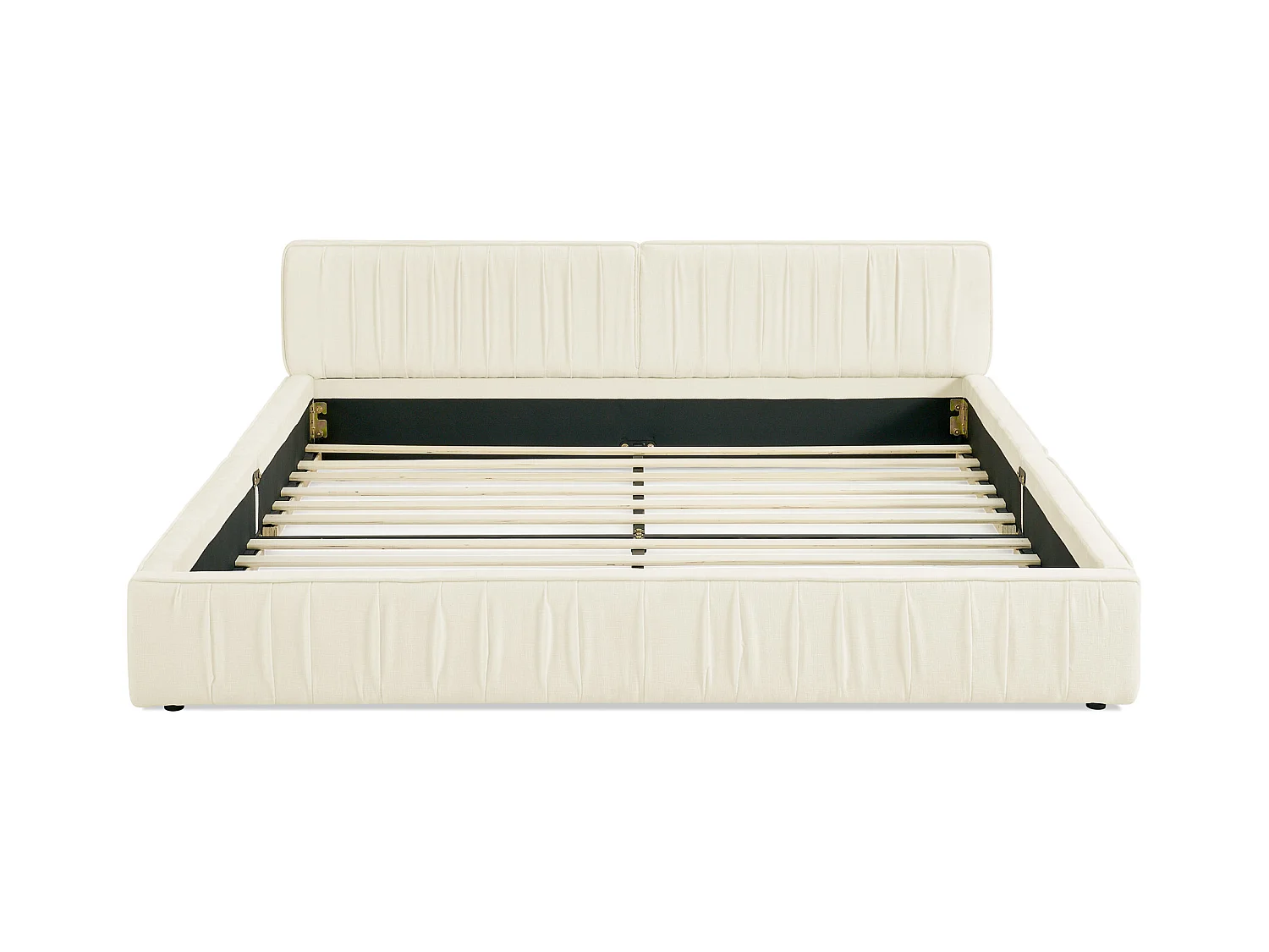 Beige tweepersoonsbed 160x200cm, lattenbodem, chenille stof (zonder matras)