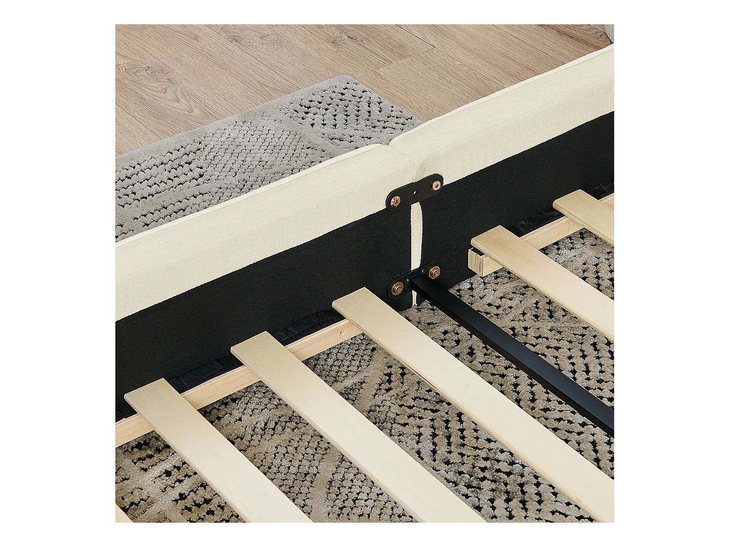 Beige tweepersoonsbed 160x200cm, lattenbodem, chenille stof (zonder matras)