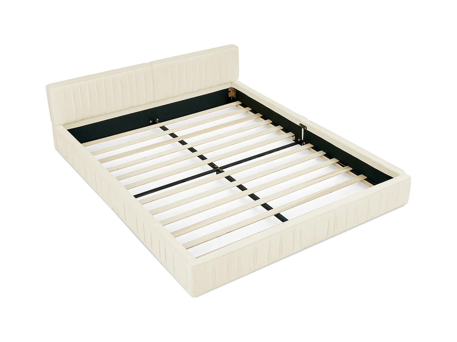 Beige tweepersoonsbed 140x200cm, lattenbodem, chenille stof (zonder matras)