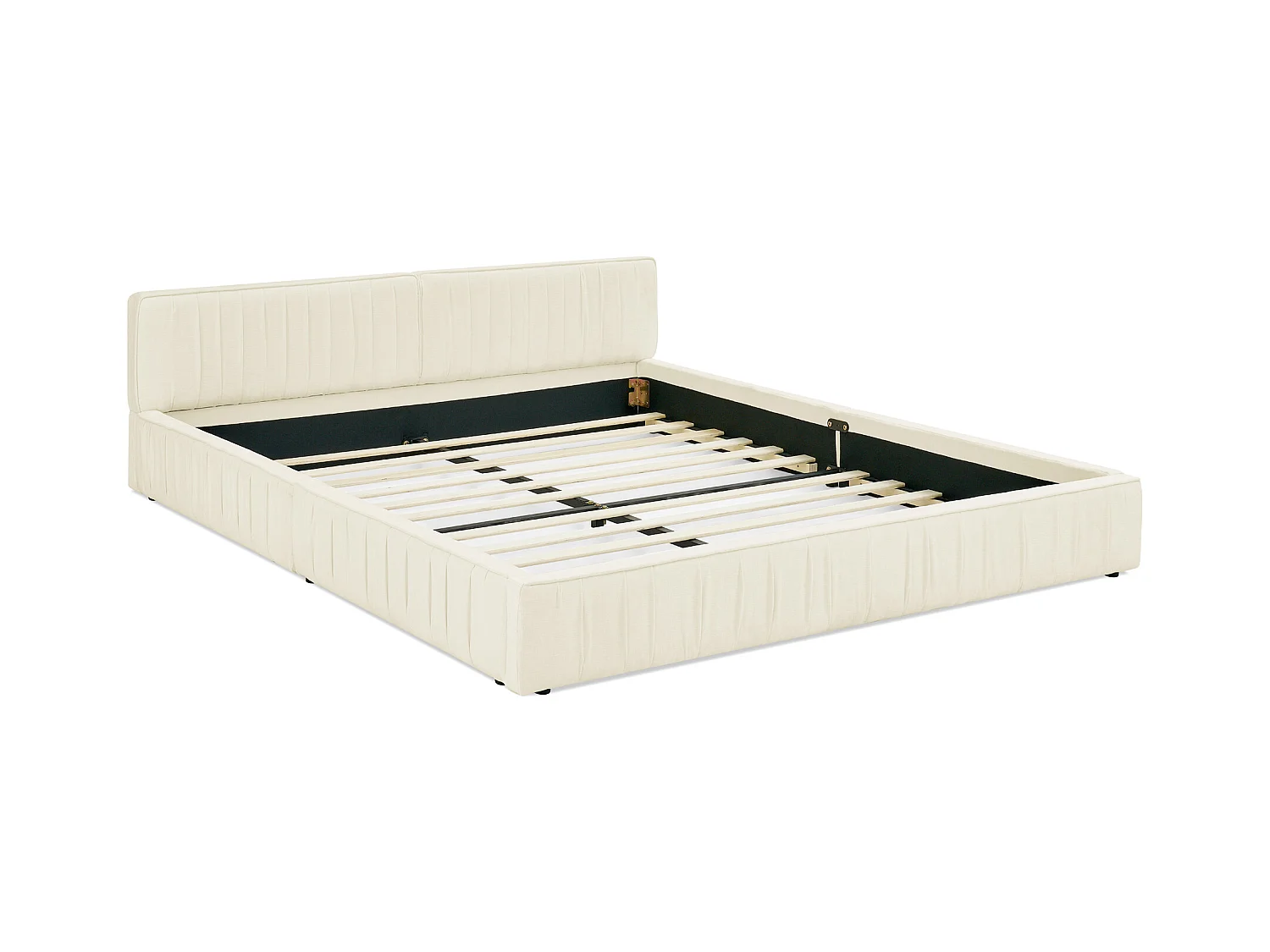 Beige tweepersoonsbed 140x200cm, lattenbodem, chenille stof (zonder matras)