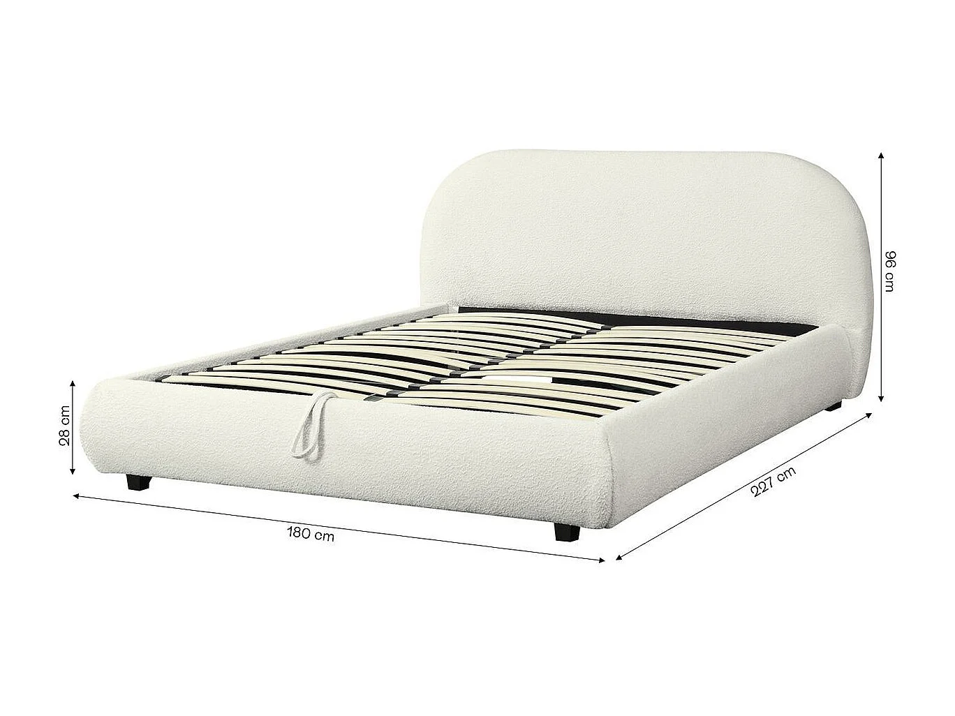 Lit coffre adulte 160x200 cm avec tête de lit matelassée en tissu bouclé beige - Madisson