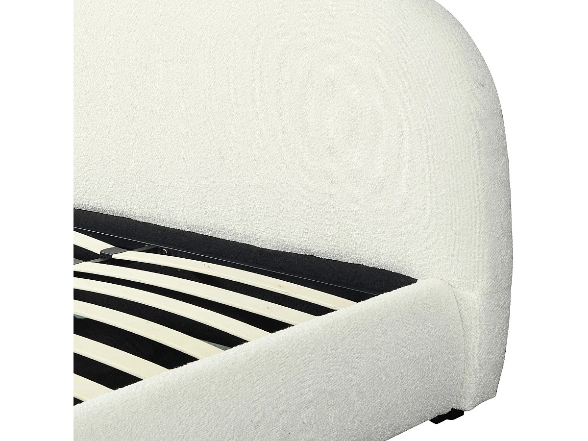 Lit coffre 160x200 cm avec tête de lit matelassée en tissu bouclé beige - Madisson