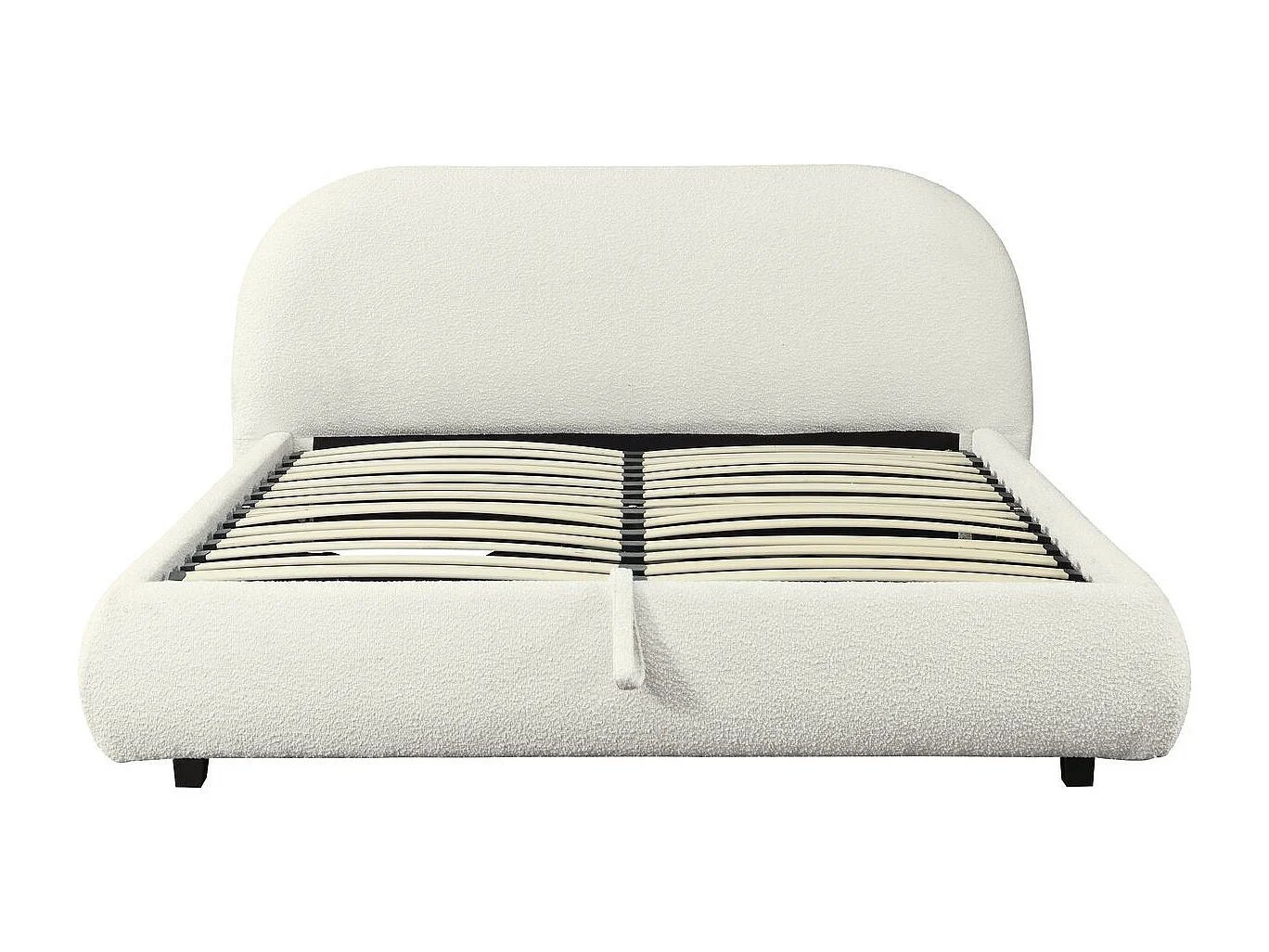 Lit coffre 160x200 cm avec tête de lit matelassée en tissu bouclé beige - Madisson