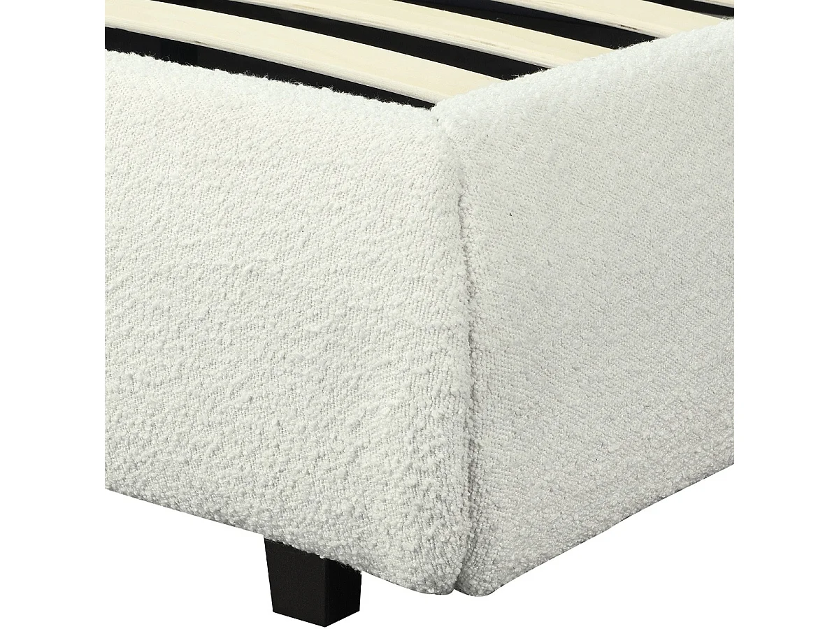 Lit coffre 160x200 cm avec tête de lit matelassée en tissu bouclé beige - Madisson