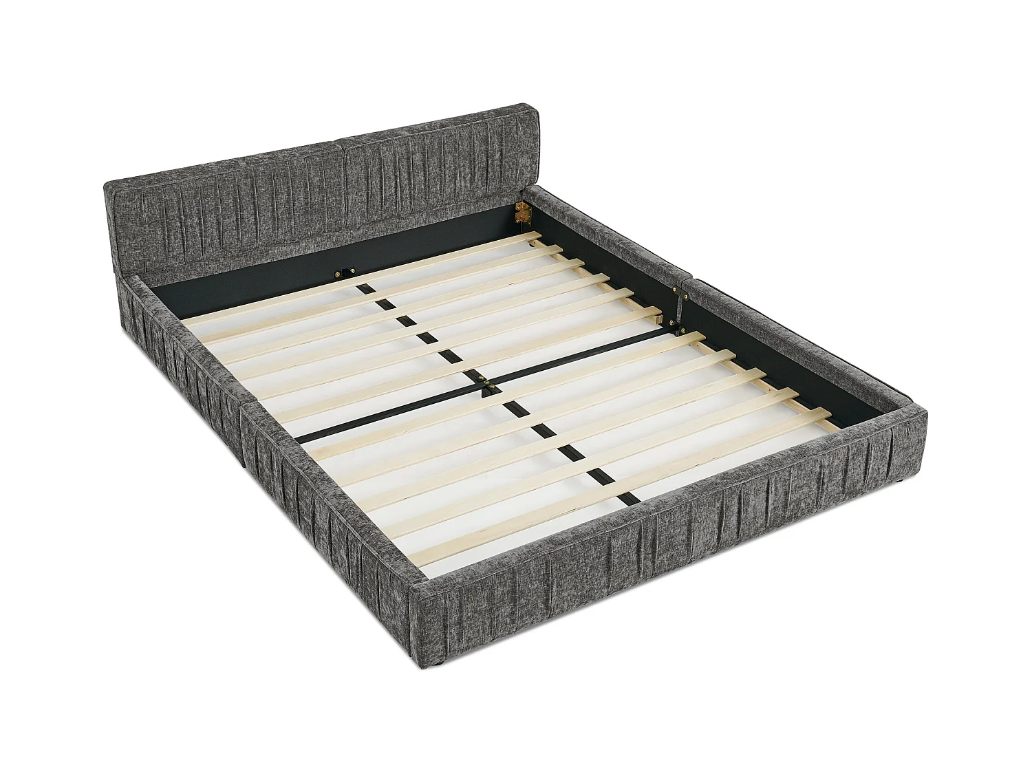 Donkergrijs tweepersoonsbed 160x200cm, lattenbodem, chenillestof (zonder matras)