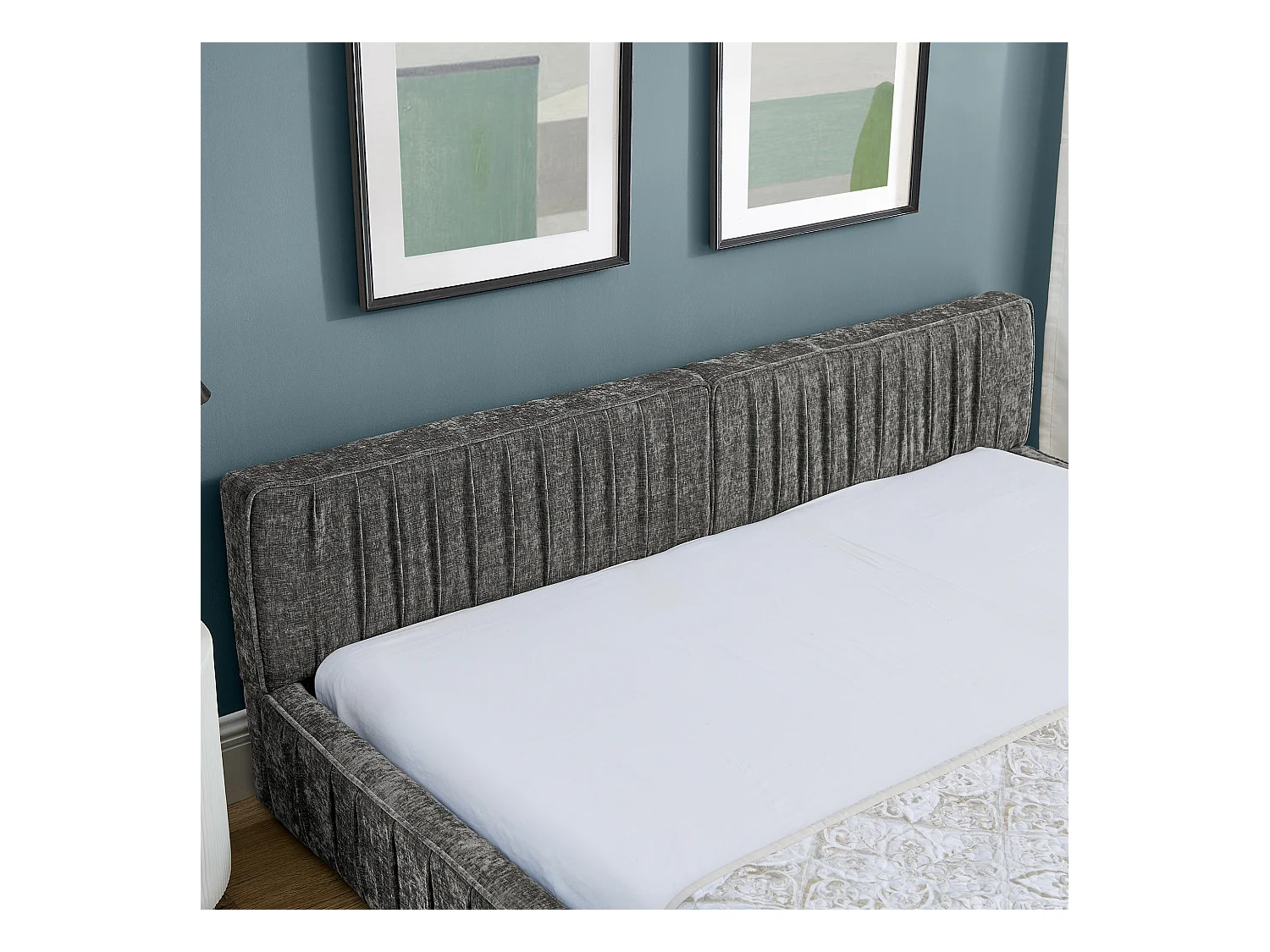 Donkergrijs tweepersoonsbed 160x200cm, lattenbodem, chenillestof (zonder matras)