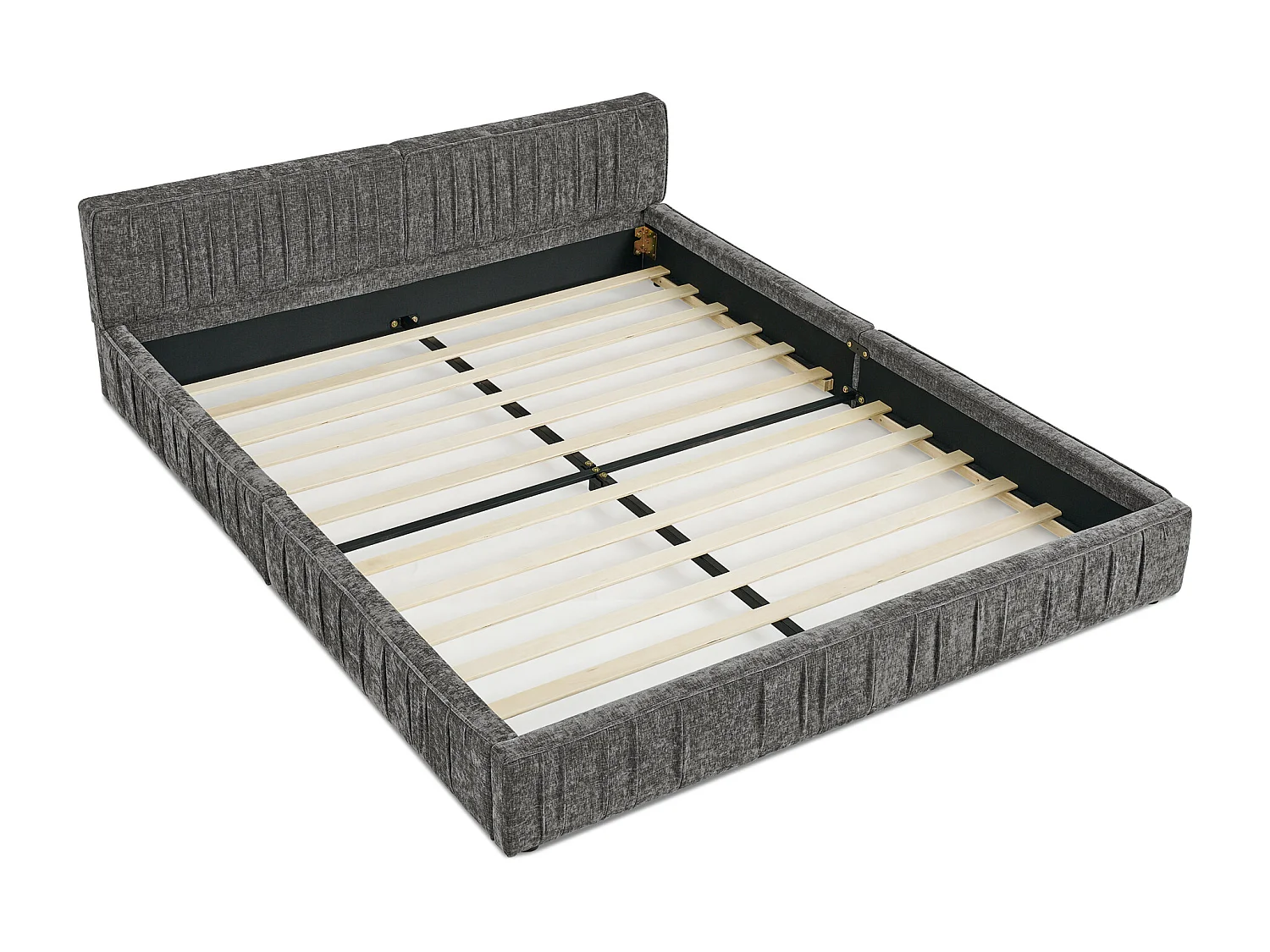 Lit double gris foncé 160x200cm, sommier à lattes, tissu chenille (sans matelas)