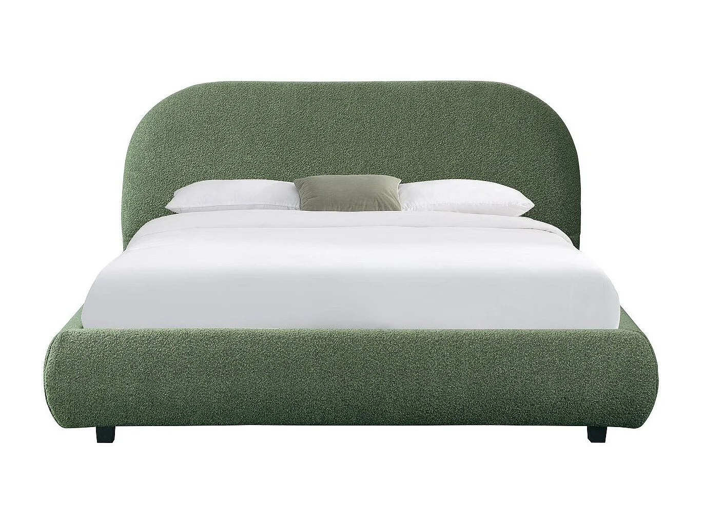 Lit adulte 160x200 cm avec sommier et tête de lit matelassée en tissu bouclé vert kaki - Maddie