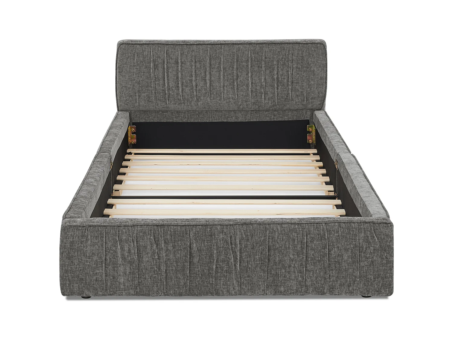 Donkergrijs eenpersoonsbed 90x200cm, lattenbodem, chenille stof (zonder matras)