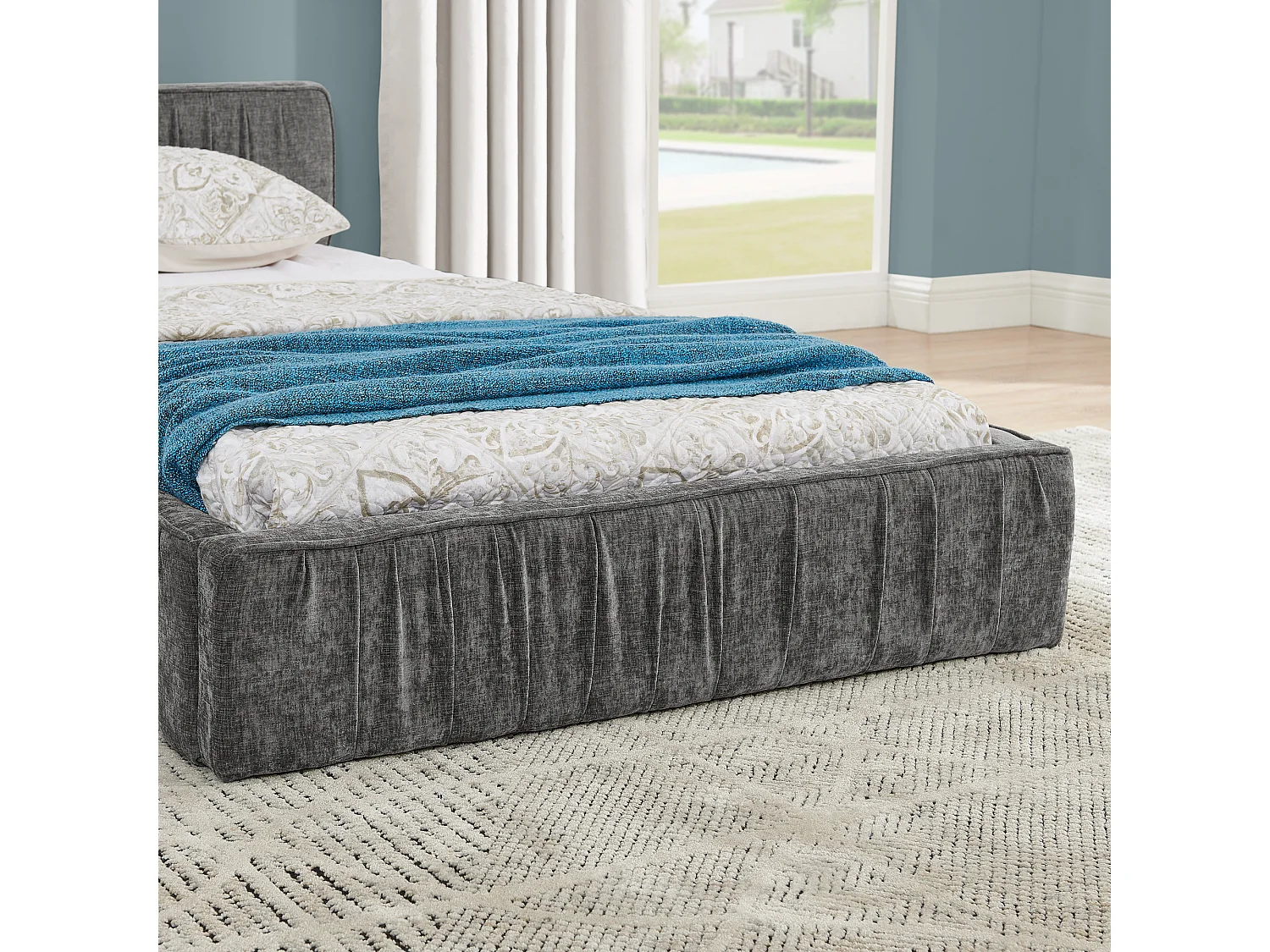 Lit simple gris foncé 90x200cm, sommier à lattes, tissu chenille (sans matelas)