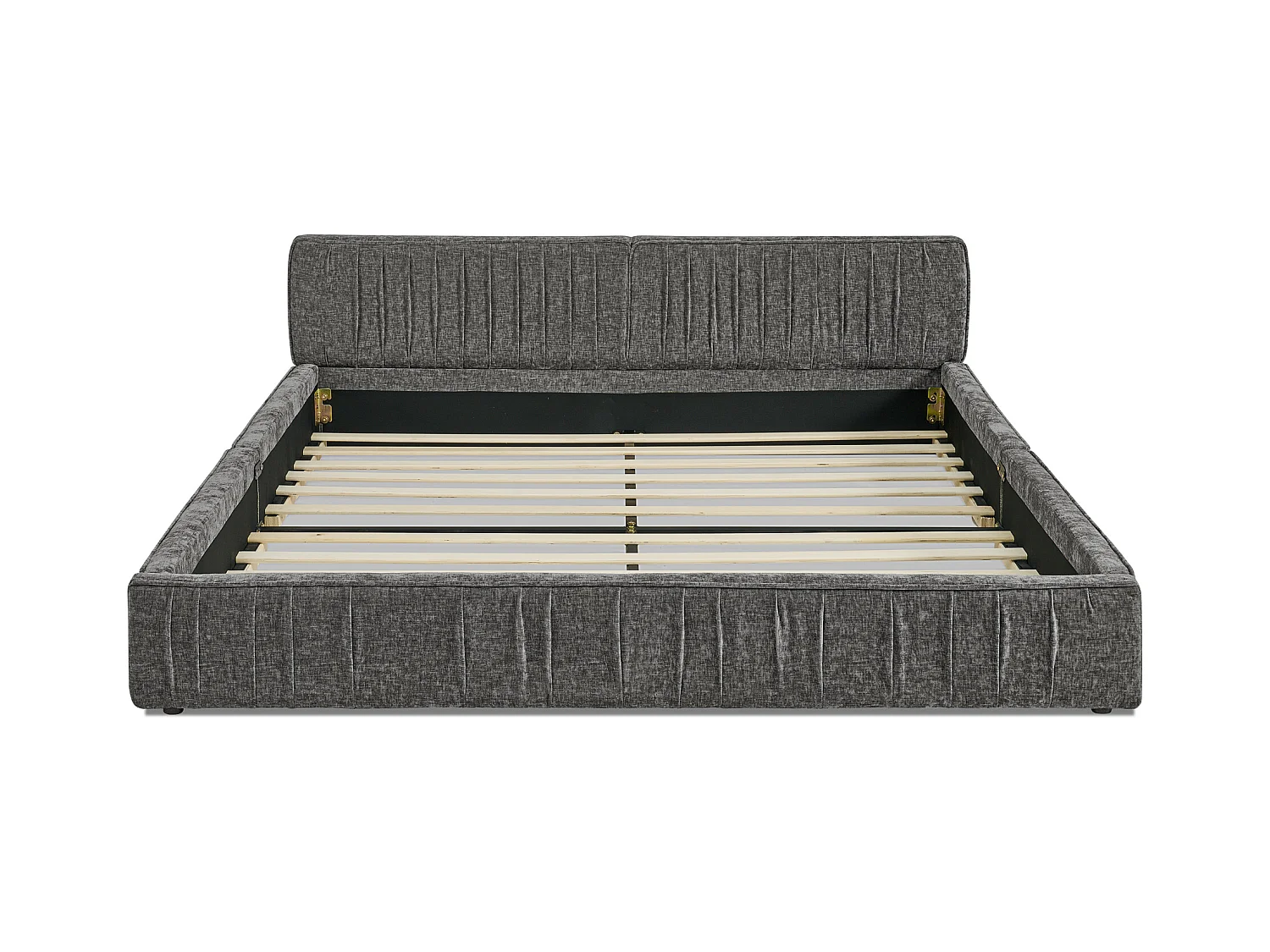 Donkergrijs tweepersoonsbed 140x200cm, lattenbodem, chenillestof (zonder matras)