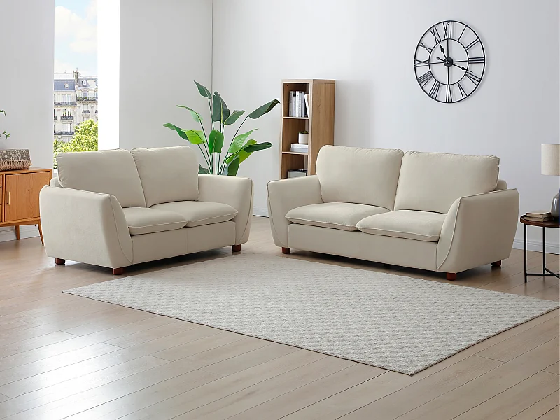 Canapés 3 places et 2 places en tissu blanc cassé MENARDIA