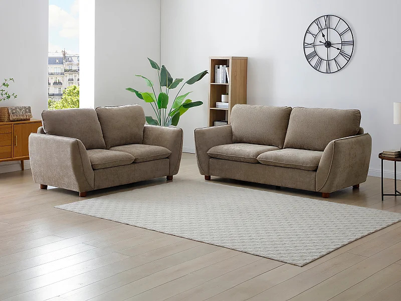 Sofás 3 lugares e 2 lugares em tecido cor taupe MENARDIA