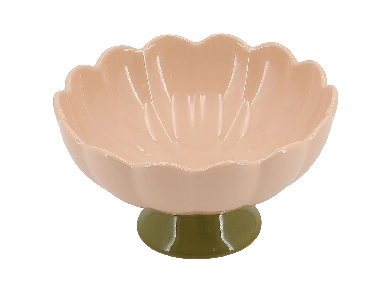 Menastyl - Plat Sur Pied Fiorella 14x7.5cm En Gres Rose Pied Vert