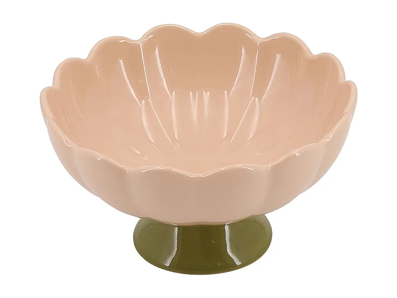 Menastyl - Plat Sur Pied Fiorella 14x7.5cm En Gres Rose Pied Vert