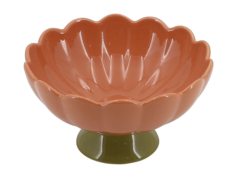 Menastyl - Plat Sur Pied Fiorella 21x11.5cm En Gres Terracotta Pied Vert