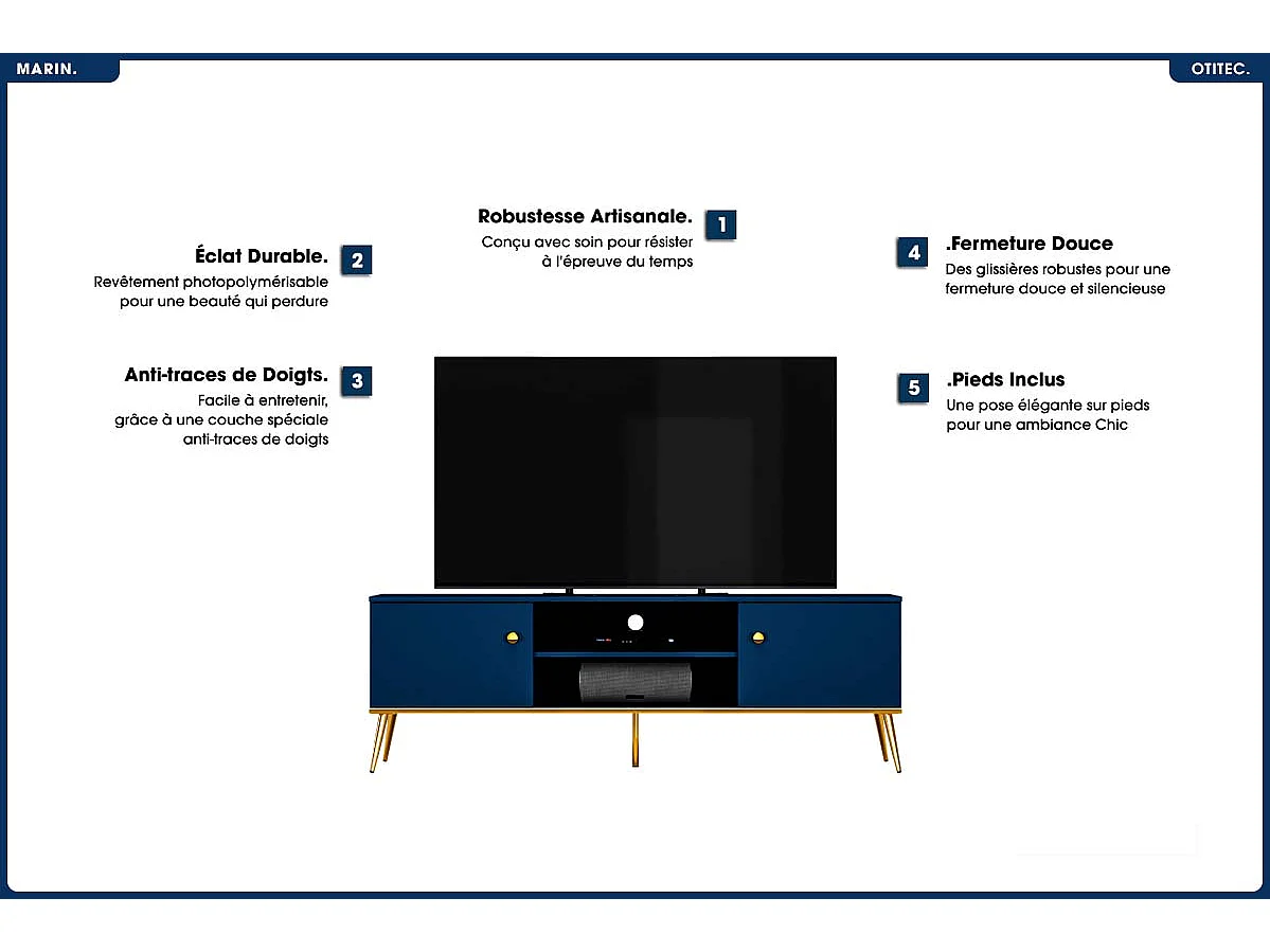 Meuble TV - H.54 x L.160 x P.40 cm - MARIN