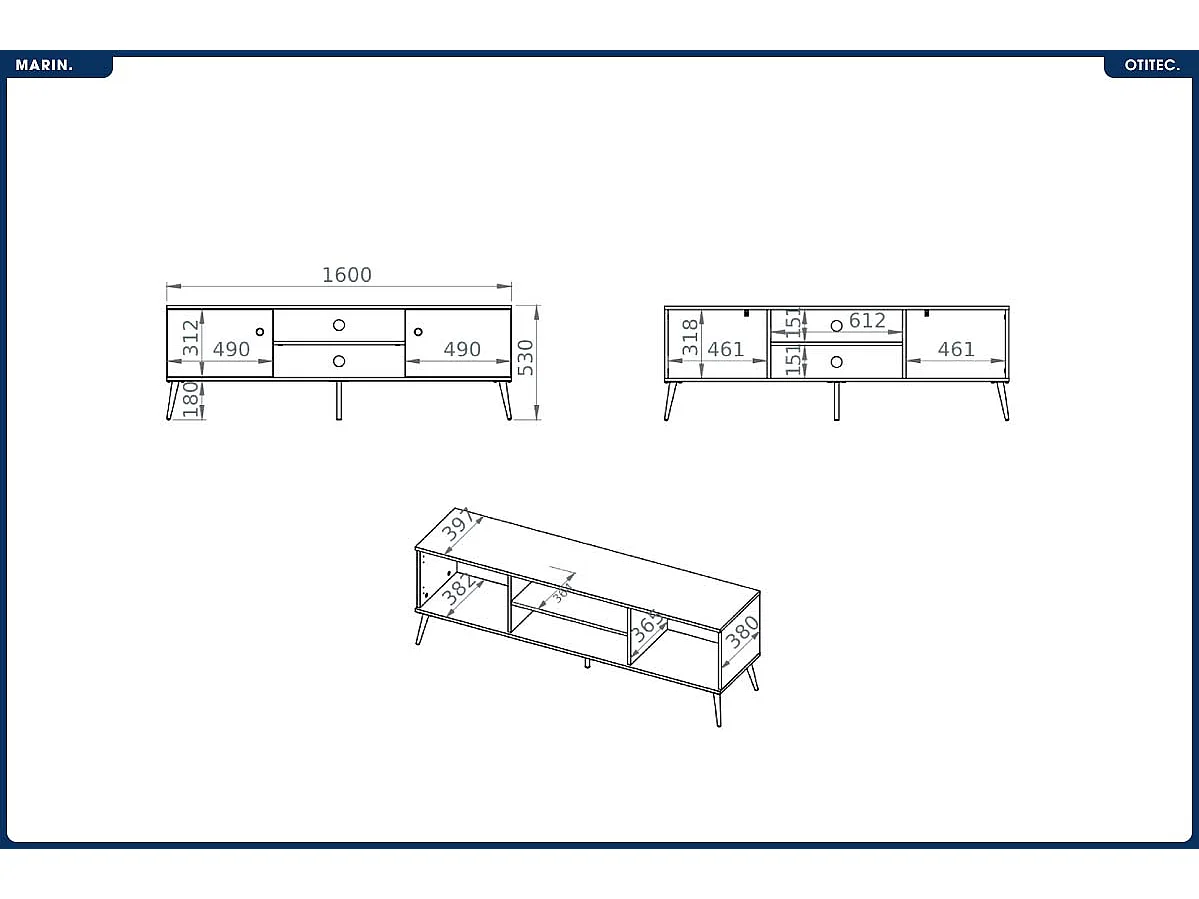 Meuble TV - H.54 x L.160 x P.40 cm - MARIN