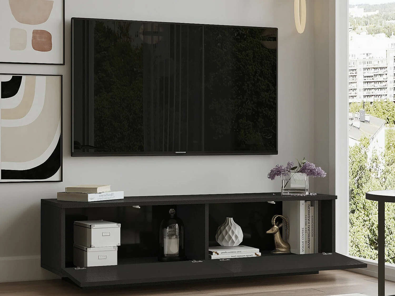 Mesa de tv Kailua 1321, Negro, 140x38x36cm
