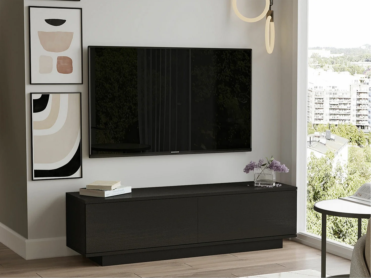 Mesa de tv Kailua 1321, Negro, 140x38x36cm