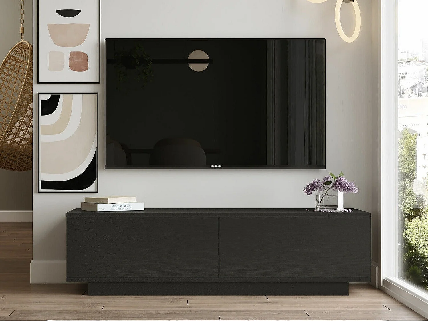 Mesa de tv Kailua 1321, Negro, 140x38x36cm