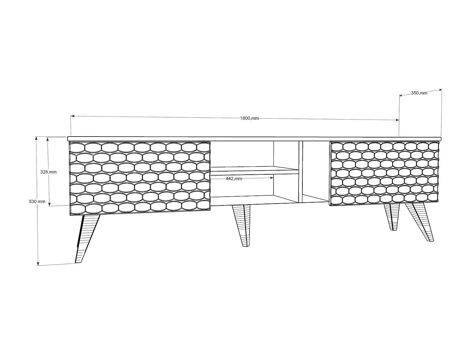 Mesa de tv Kailua 1448, Nogal|Blanco, 180x53x35cm