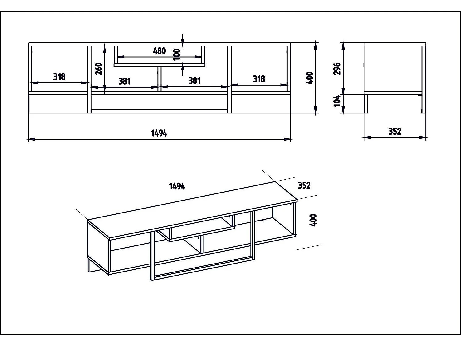 Mobile porta TV Kailua 245, Nero|Noce, 150x40x35cm