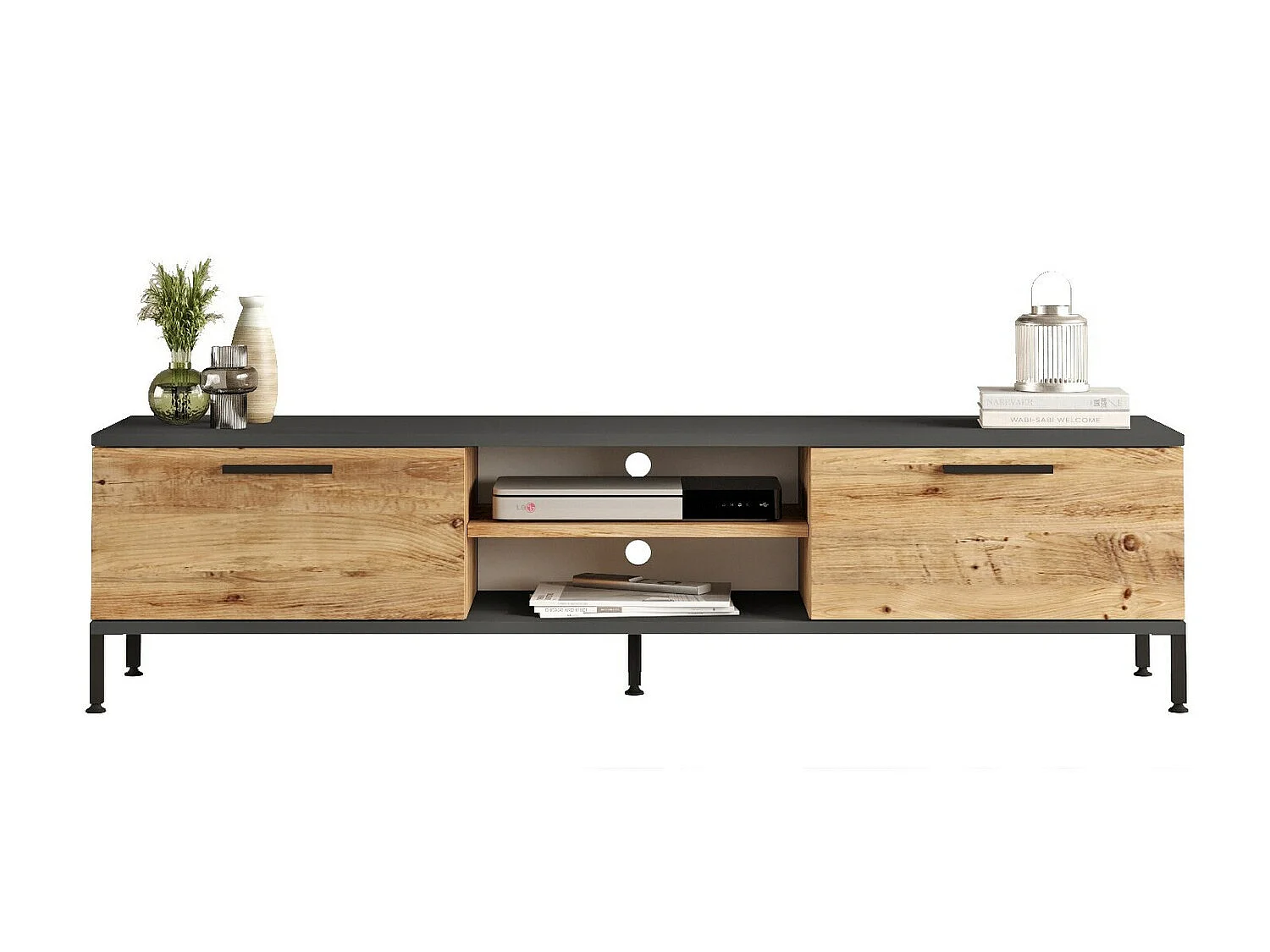 TV-Ständer – 160 x 39,1 x 35 cm – Atlantische Kiefer und Anthrazit – Melaminbeschichtete Spanplatte