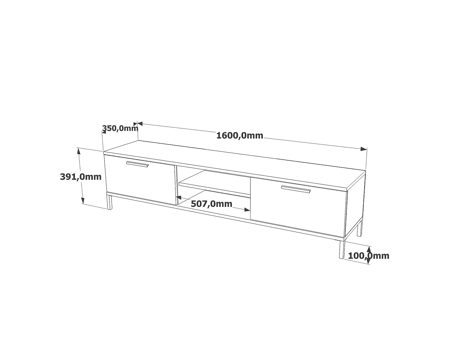 TV-Ständer – 160 x 39,1 x 35 cm – Atlantische Kiefer und Anthrazit – Melaminbeschichtete Spanplatte