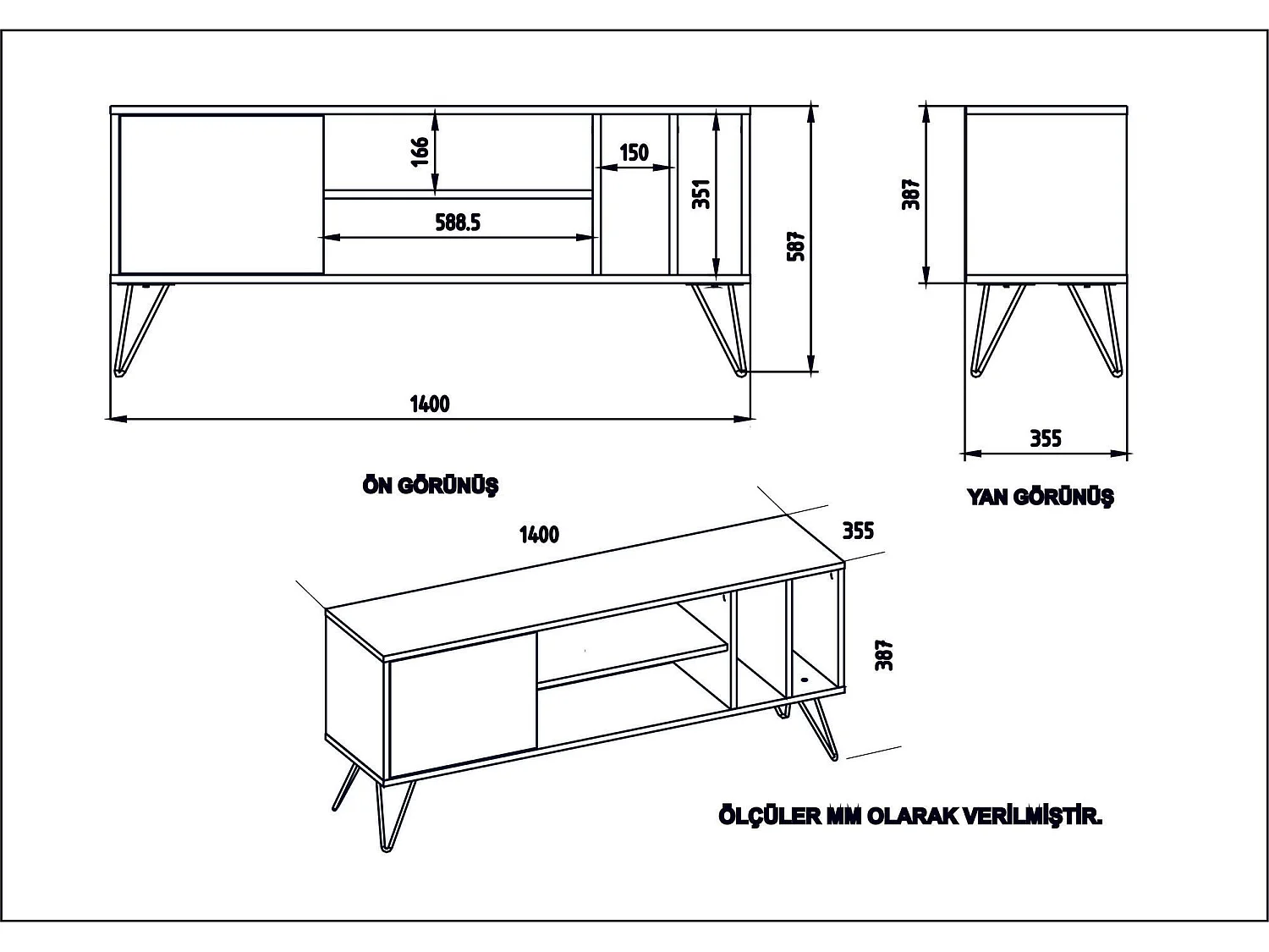Mobile porta TV Kailua 1275, Noce|Bianco, 140x59x36cm