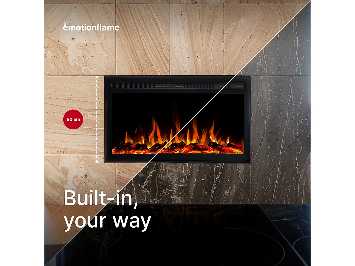 Elektrische inzethaard INFINITY - premium vlam - voor inbouw - 81x14x50 cm - LED-haard met verwarming 750/1500 W