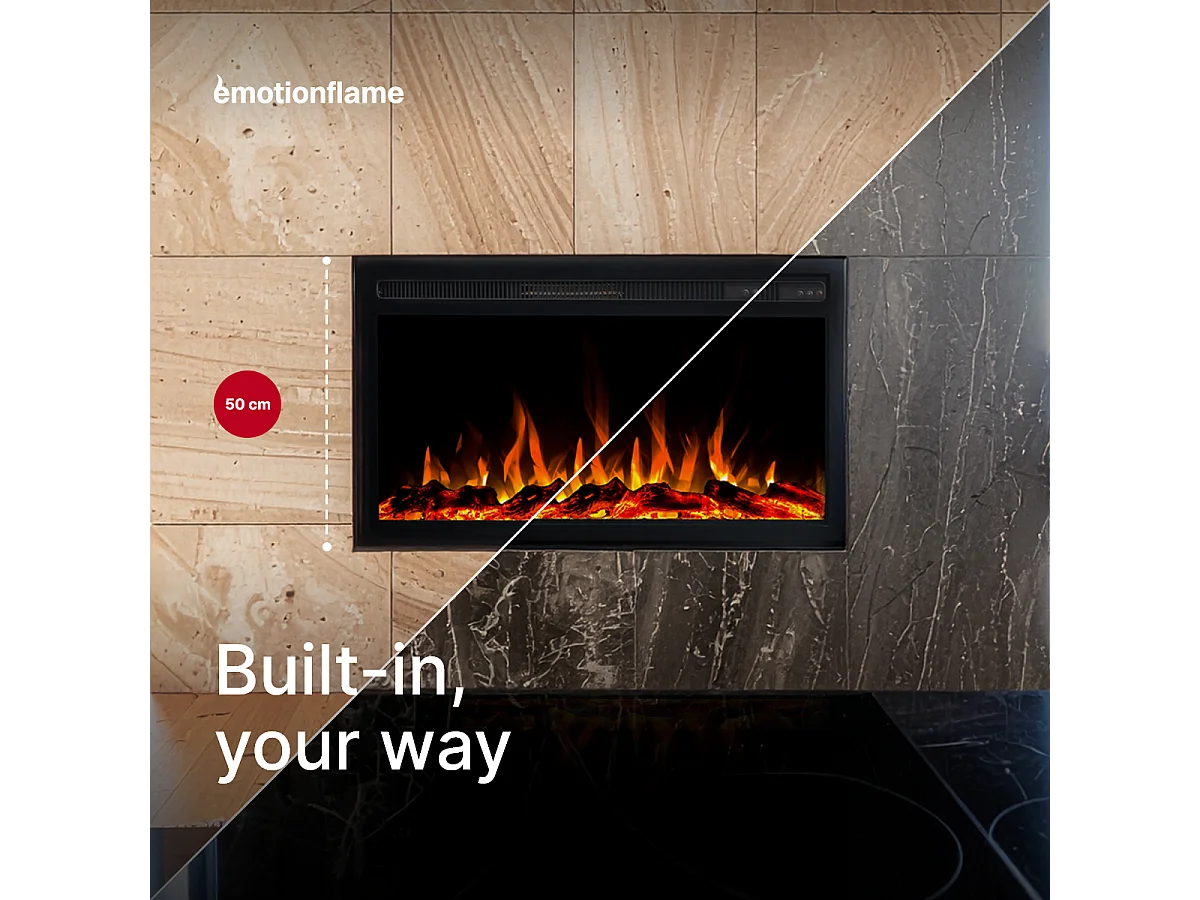 Inserto elettrico INFINITY per camino elettrico - fuoco premium - incassato - 81x14x50 cm - camino LED con riscaldamento 750/1500 W