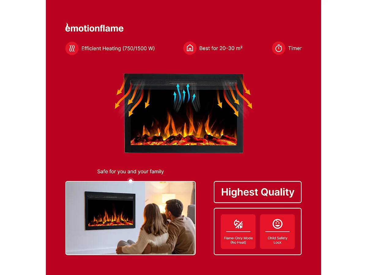 Elektrische inzethaard INFINITY - premium vlam - voor inbouw - 71x14x50 cm - LED-haard met verwarming 750/1500 W