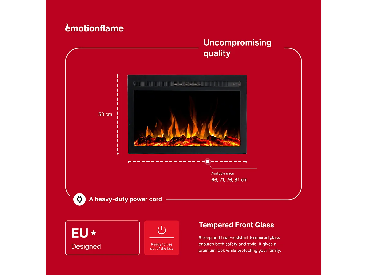Inserto elettrico INFINITY per camino elettrico - fuoco premium - incassato - 71x14x50 cm - camino LED con riscaldamento 750/1500 W
