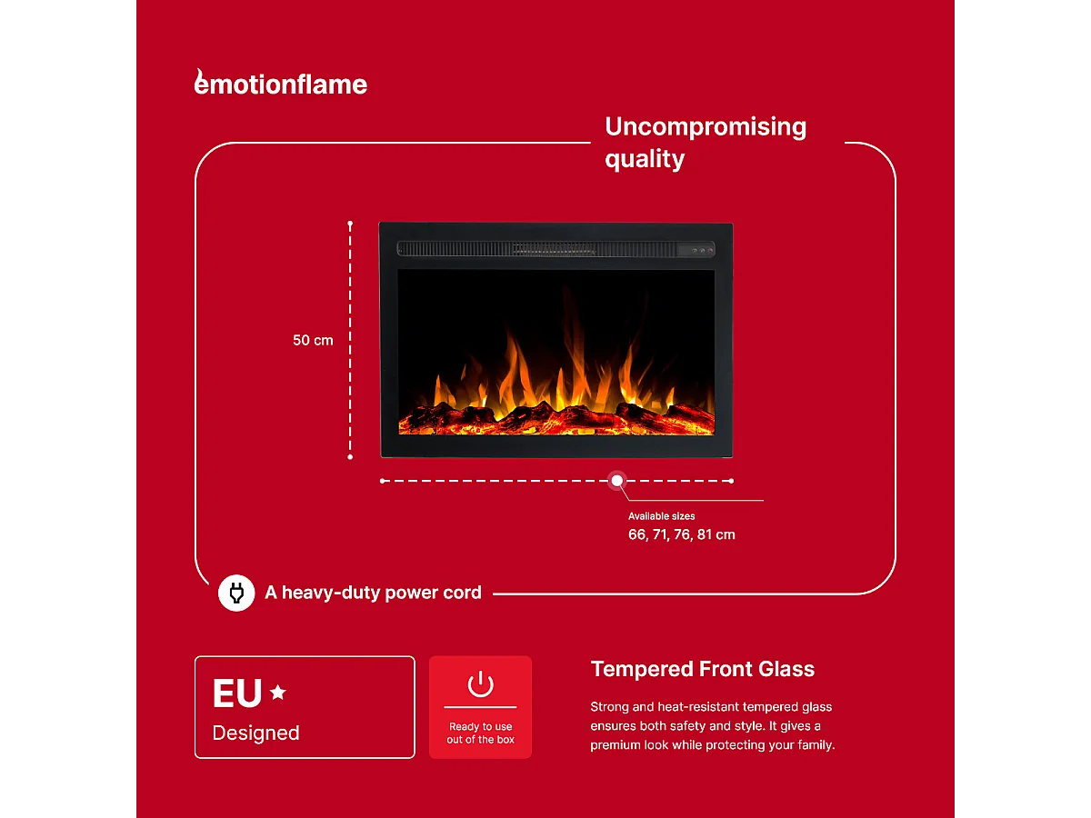 Inserto elettrico INFINITY per camino elettrico - fuoco premium - incassato - 71x14x50 cm - camino LED con riscaldamento 750/1500 W