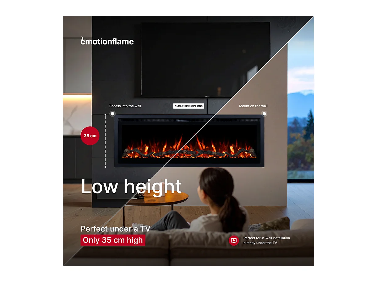 Elektrische haard REGAL 152 - premium vlam - voor wand en inbouw - 152x35x12 cm - LED-haard met verwarming 900/1800 W