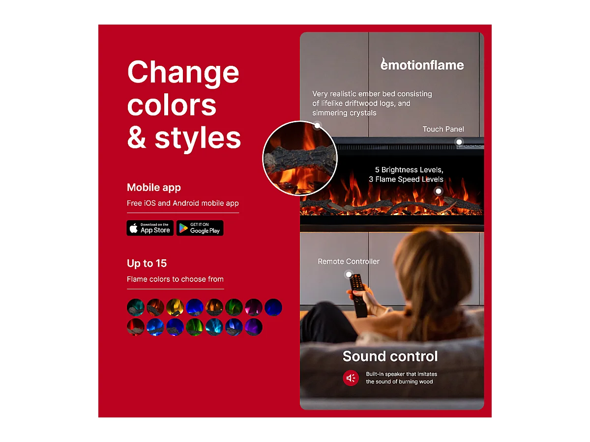 Elektrische haard REGAL 152 - premium vlam - voor wand en inbouw - 152x35x12 cm - LED-haard met verwarming 900/1800 W