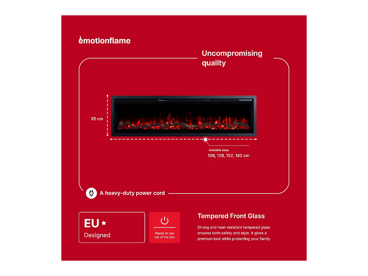 Elektrische haard REGAL 152 - premium vlam - voor wand en inbouw - 152x35x12 cm - LED-haard met verwarming 900/1800 W