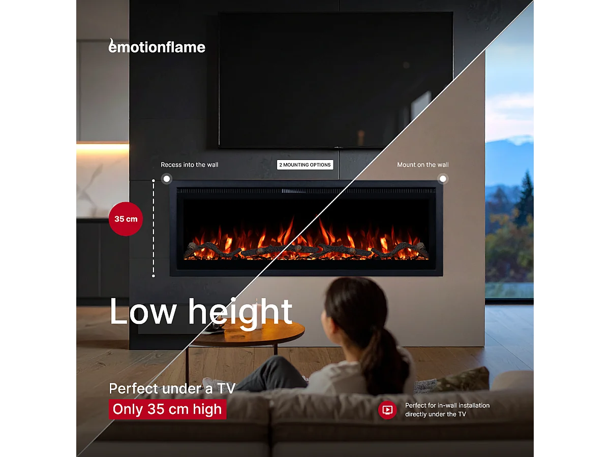 Cheminée électrique REGAL 182 - feu premium - murale et encastrable - 182x35x12 cm - cheminée LED décorative avec chauffage 900/1800 W