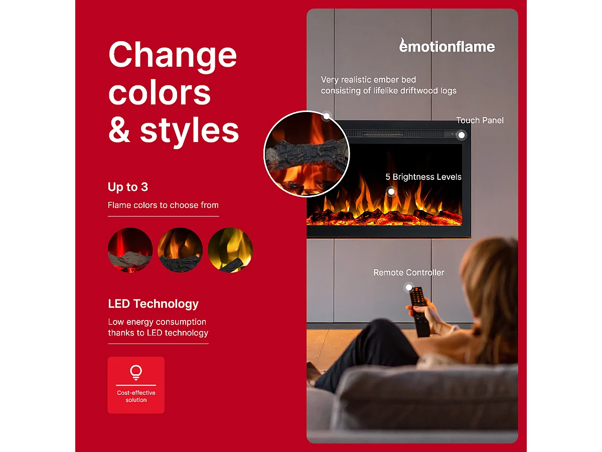 Elektrische inzethaard INFINITY - premium vlam - voor inbouw - 66x14x50 cm - LED-haard met verwarming 750/1500 W