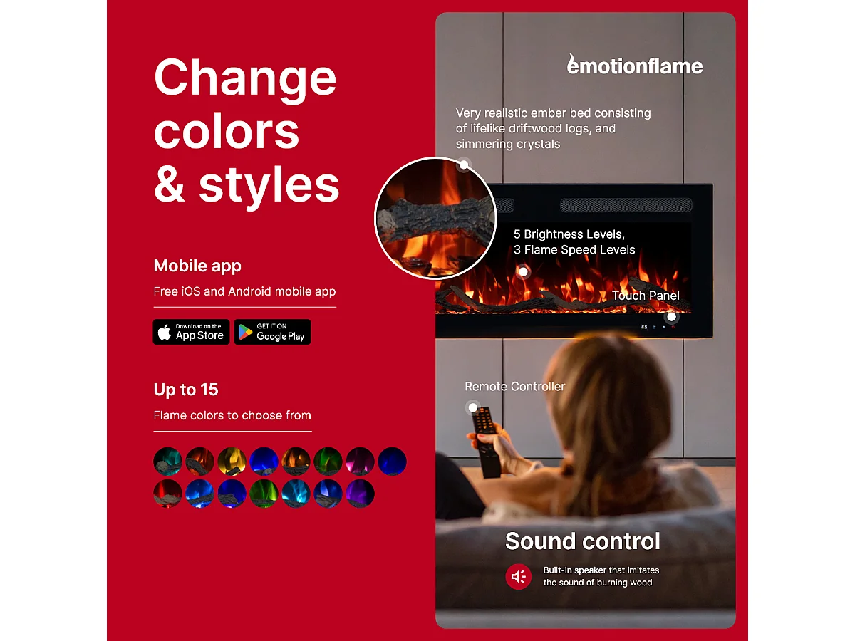 Cheminée électrique MONARCH 152 - feu premium - murale et encastrable - 152x13x35 cm - cheminée LED décorative avec chauffage 900/1800 W