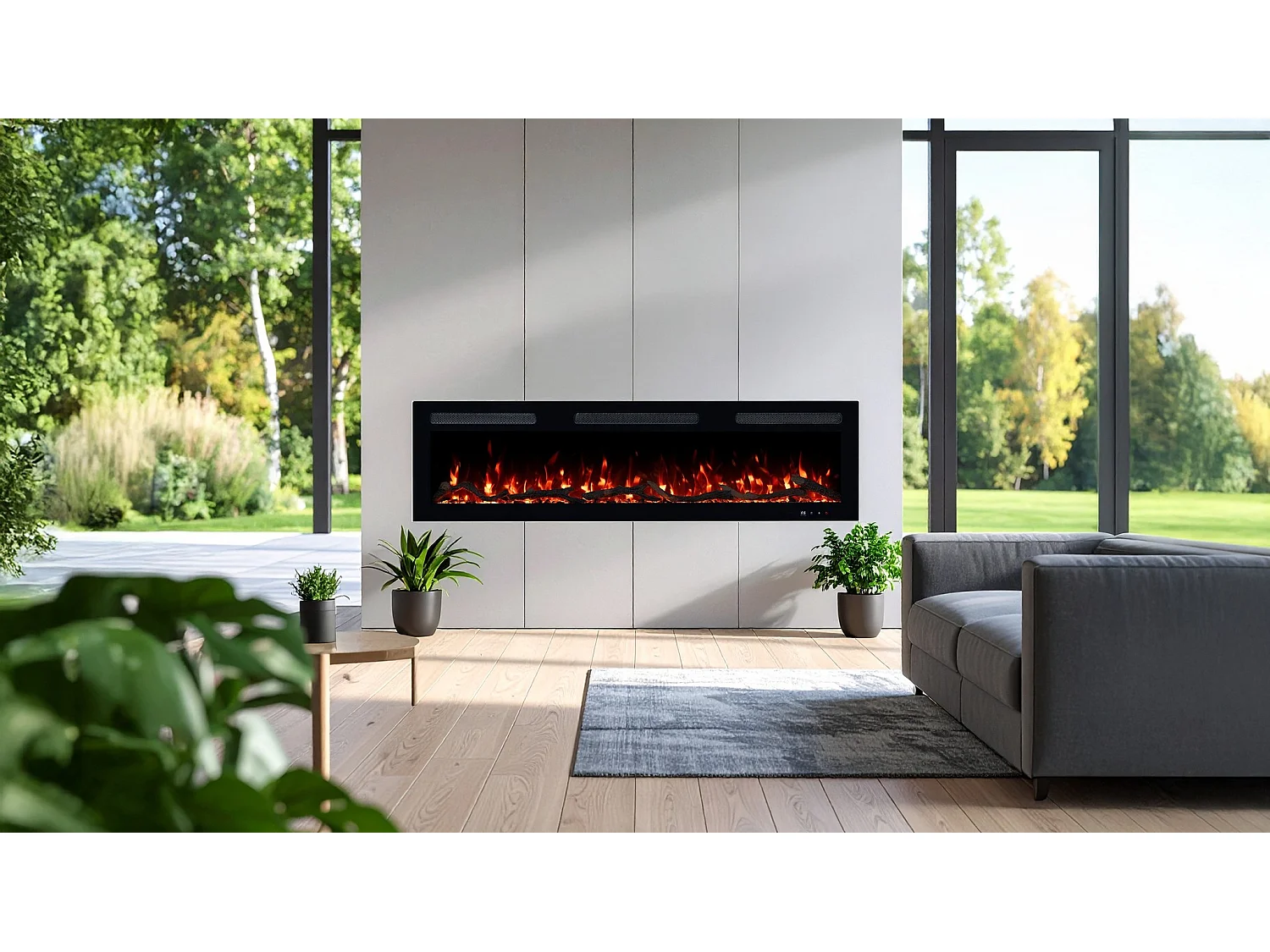 Cheminée électrique MONARCH 152 - feu premium - murale et encastrable - 152x13x35 cm - cheminée LED décorative avec chauffage 900/1800 W