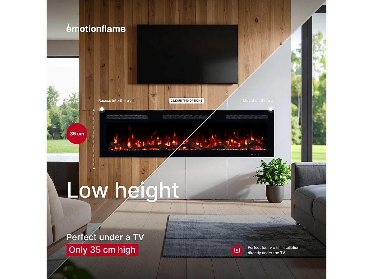 Cheminée électrique MONARCH 127 - feu premium - murale et encastrable - 127x13x35 cm - cheminée LED décorative avec chauffage 900/1800 W