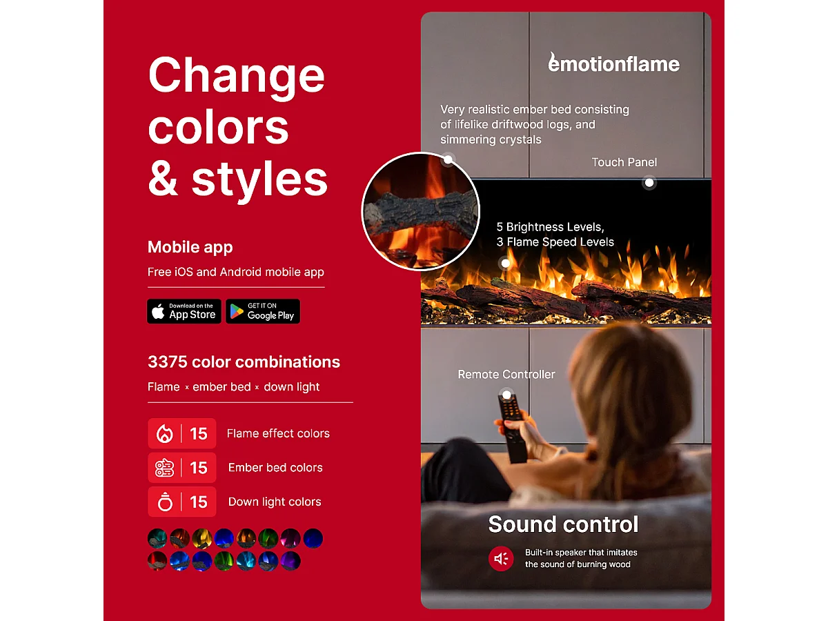 Cheminée électrique à 3 côtés SOLIS 90 - feu premium, encastrable - 90x30x46 cm - cheminée LED - chauffage 750/1500 W