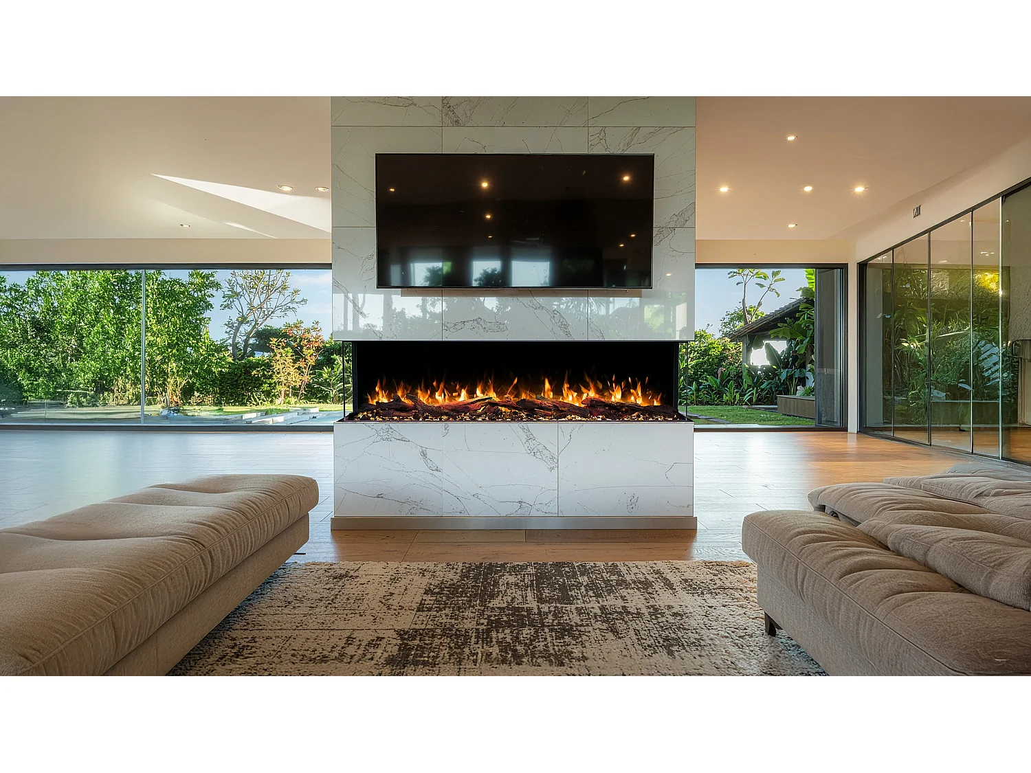 Cheminée électrique à 3 côtés SOLIS 150 - feu premium, encastrable - 150x30x46 cm - cheminée LED - chauffage 750/1500 W