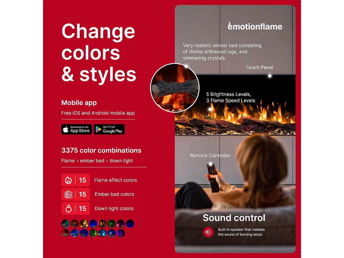 Driezijdige elektrische haard SOLIS 150 - premium vlam - voor inbouw - 150x30x46 cm - LED-haard met verwarming 750/1500 W