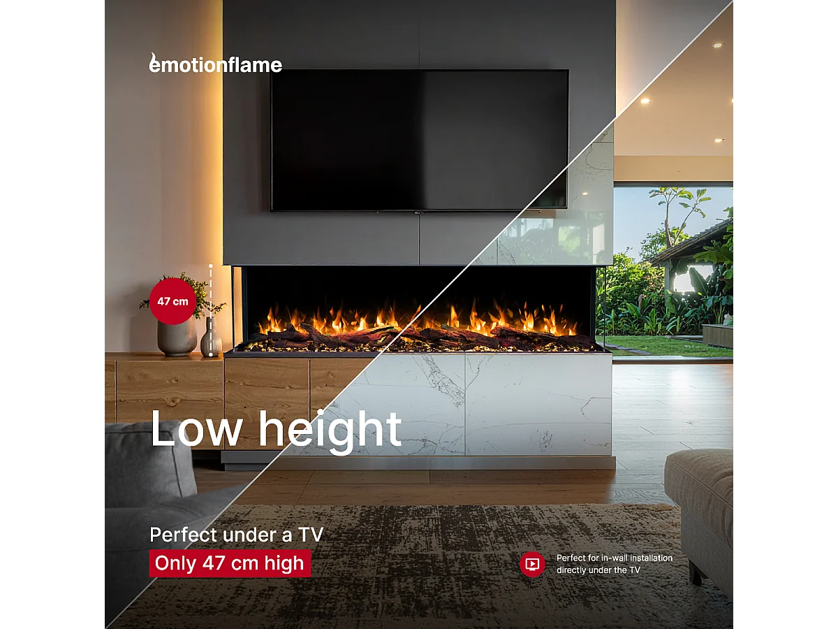 Cheminée électrique à 3 côtés SOLIS 120 - feu premium, encastrable - 120x30x46 cm - cheminée LED - chauffage 750/1500 W